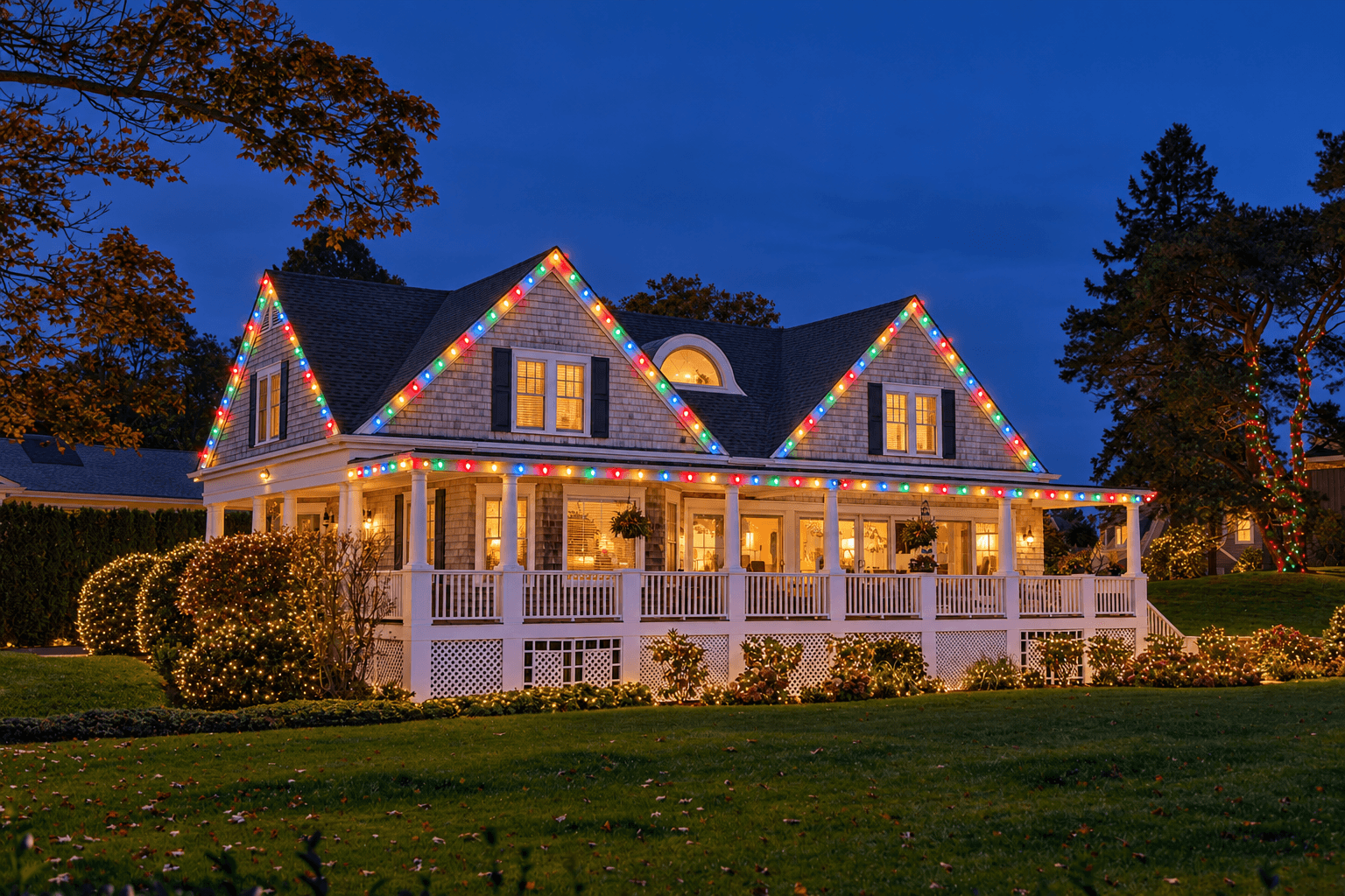 AI concept of multicolor Christmas lights on a sample house